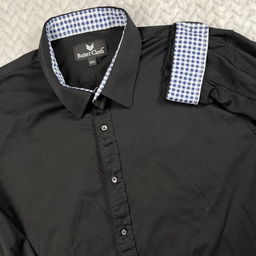 Buttercloth Long Sleeve Shirt Regular Fit Men 3XL Solid Black Button Up
